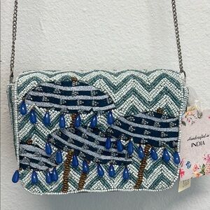 Handcrafted Beaded Elegant Beaded Umbrella ☂️ Blue Clutch Bag 💙✨